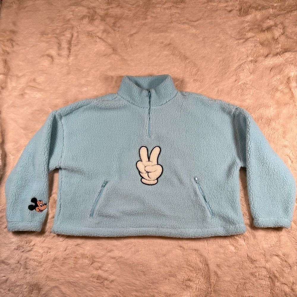 Disney Parks Mickey Mouse Peace Sign Blue Fleece Top for Women XL